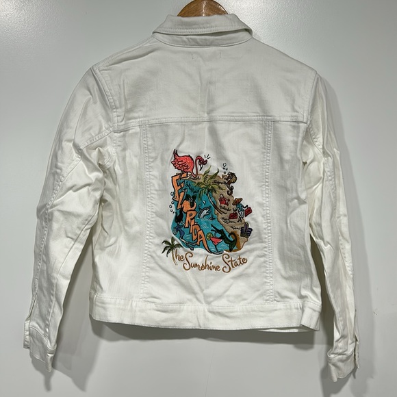 Coldwater Creek Jackets & Blazers - COLDWATER CREEK - FLORIDA Embroidered White Denim Jean Jacket w/Stretch